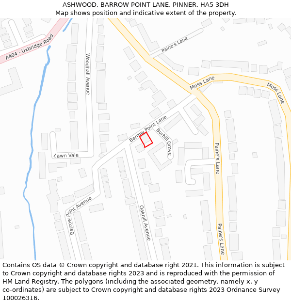 ASHWOOD, BARROW POINT LANE, PINNER, HA5 3DH: Location map and indicative extent of plot