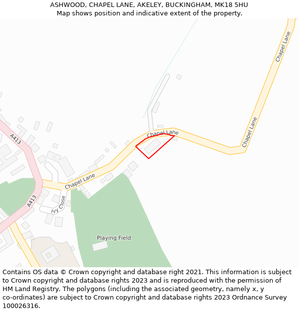 ASHWOOD, CHAPEL LANE, AKELEY, BUCKINGHAM, MK18 5HU: Location map and indicative extent of plot