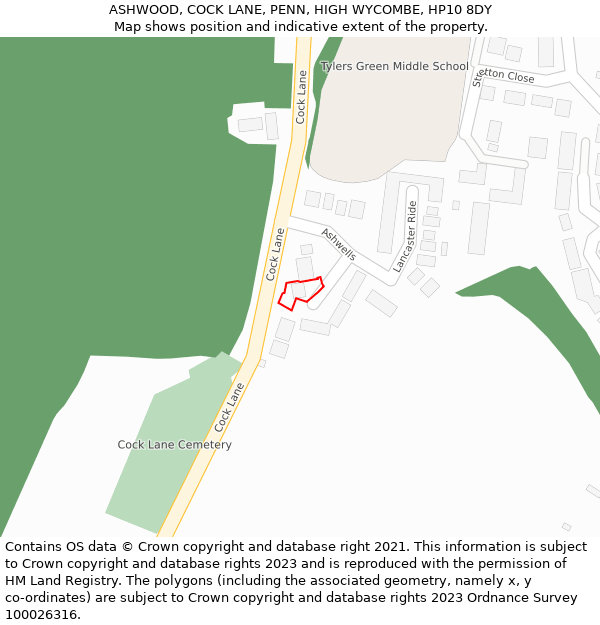 ASHWOOD, COCK LANE, PENN, HIGH WYCOMBE, HP10 8DY: Location map and indicative extent of plot