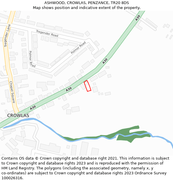 ASHWOOD, CROWLAS, PENZANCE, TR20 8DS: Location map and indicative extent of plot