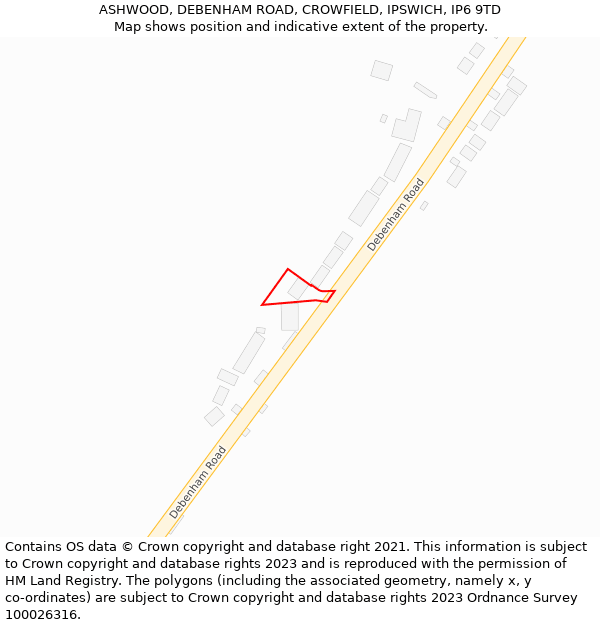 ASHWOOD, DEBENHAM ROAD, CROWFIELD, IPSWICH, IP6 9TD: Location map and indicative extent of plot