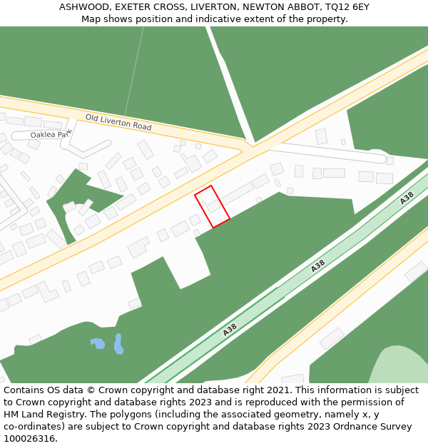 ASHWOOD, EXETER CROSS, LIVERTON, NEWTON ABBOT, TQ12 6EY: Location map and indicative extent of plot