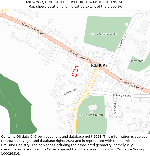 ASHWOOD, HIGH STREET, TICEHURST, WADHURST, TN5 7AL: Location map and indicative extent of plot