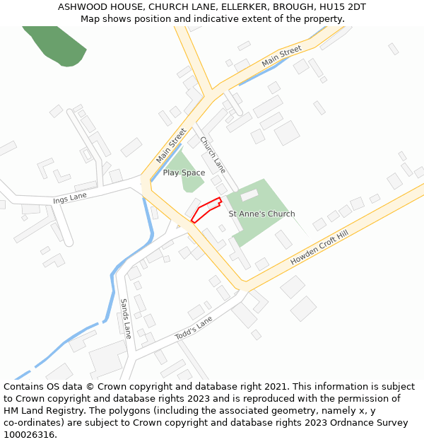 ASHWOOD HOUSE, CHURCH LANE, ELLERKER, BROUGH, HU15 2DT: Location map and indicative extent of plot