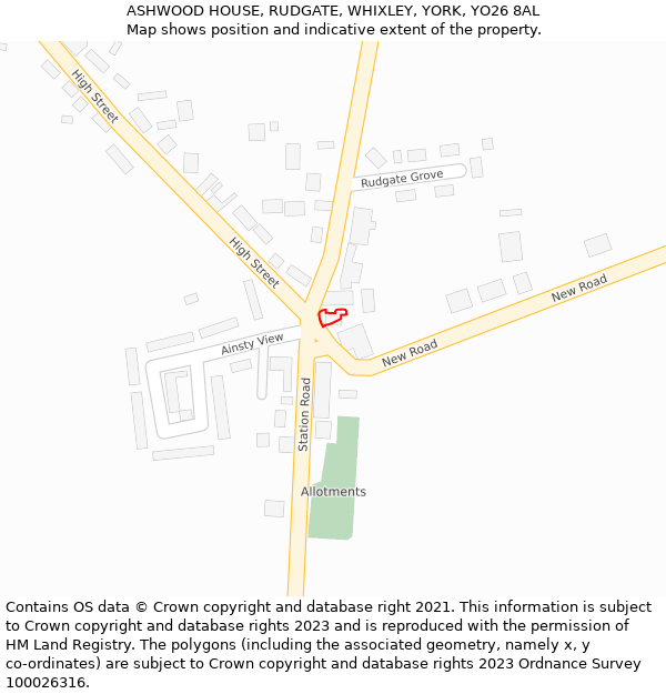 ASHWOOD HOUSE, RUDGATE, WHIXLEY, YORK, YO26 8AL: Location map and indicative extent of plot