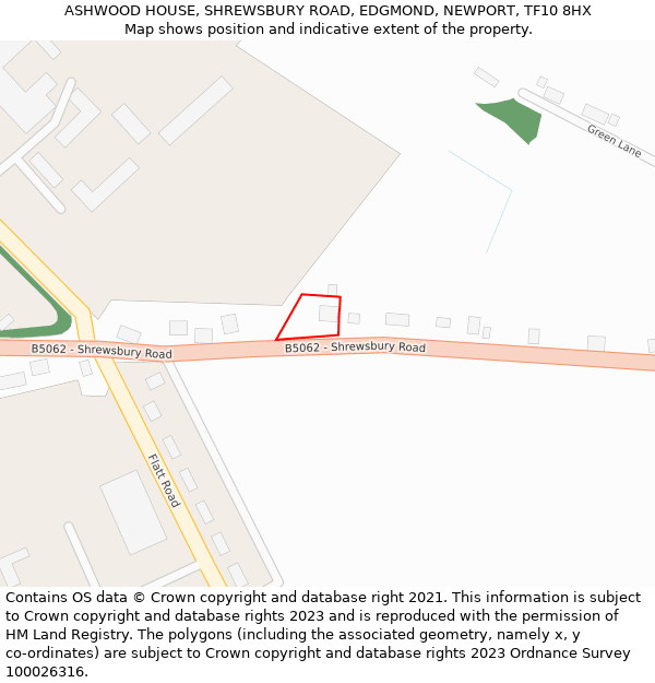 ASHWOOD HOUSE, SHREWSBURY ROAD, EDGMOND, NEWPORT, TF10 8HX: Location map and indicative extent of plot