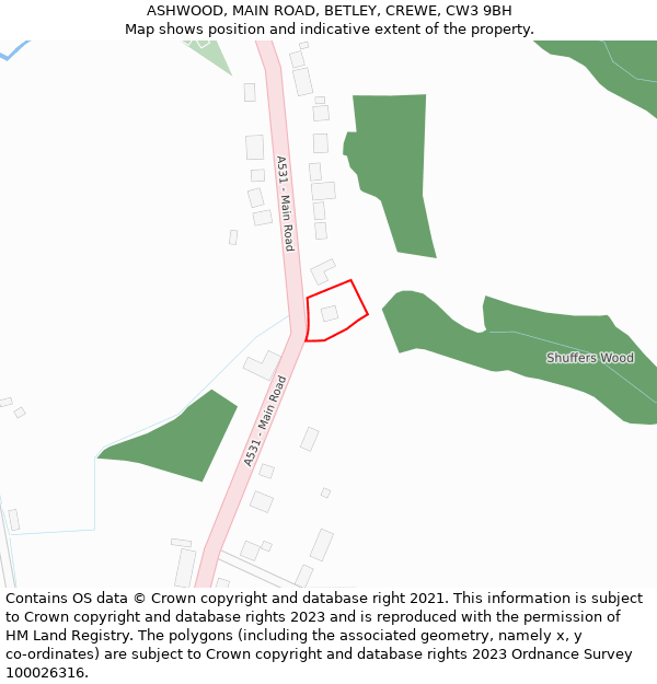 ASHWOOD, MAIN ROAD, BETLEY, CREWE, CW3 9BH: Location map and indicative extent of plot