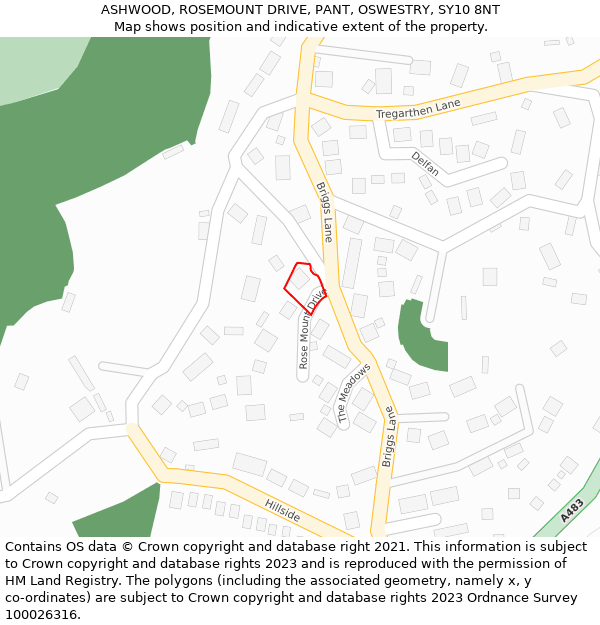 ASHWOOD, ROSEMOUNT DRIVE, PANT, OSWESTRY, SY10 8NT: Location map and indicative extent of plot