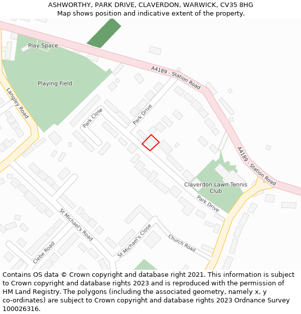 ASHWORTHY, PARK DRIVE, CLAVERDON, WARWICK, CV35 8HG: Location map and indicative extent of plot