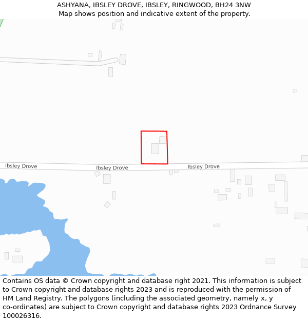 ASHYANA, IBSLEY DROVE, IBSLEY, RINGWOOD, BH24 3NW: Location map and indicative extent of plot