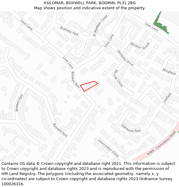 ASILOMAR, BOXWELL PARK, BODMIN, PL31 2BG: Location map and indicative extent of plot