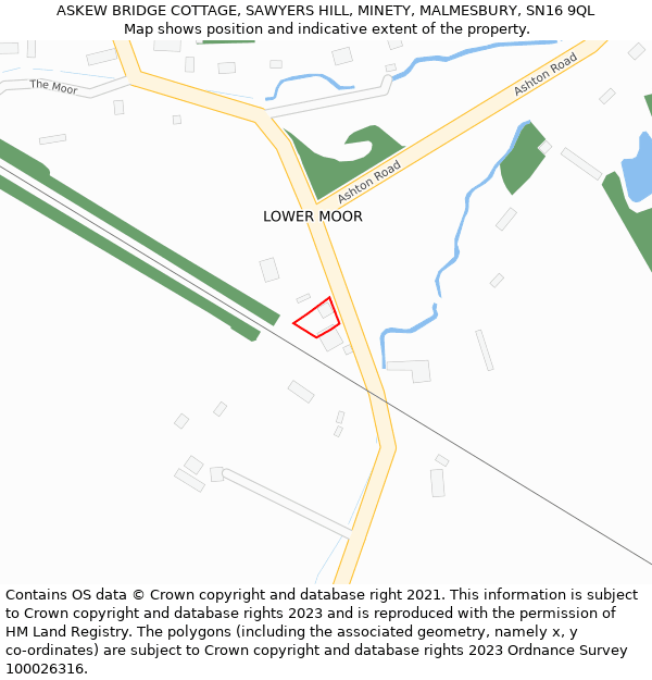 ASKEW BRIDGE COTTAGE, SAWYERS HILL, MINETY, MALMESBURY, SN16 9QL: Location map and indicative extent of plot