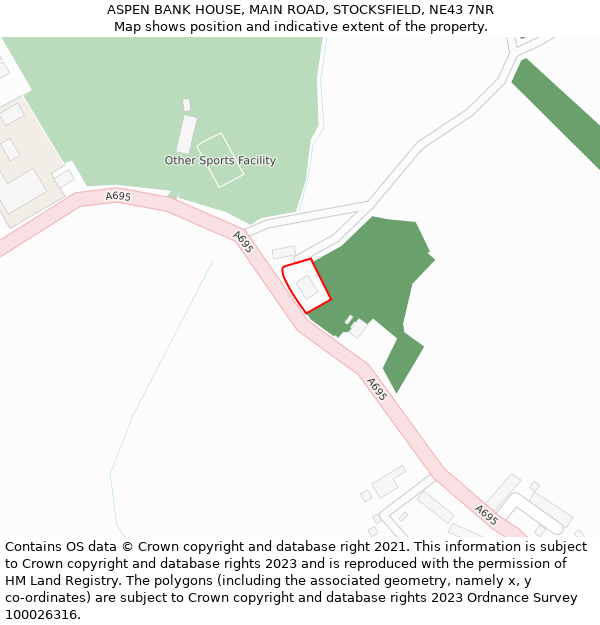 ASPEN BANK HOUSE, MAIN ROAD, STOCKSFIELD, NE43 7NR: Location map and indicative extent of plot