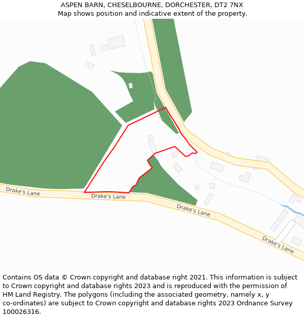 ASPEN BARN, CHESELBOURNE, DORCHESTER, DT2 7NX: Location map and indicative extent of plot