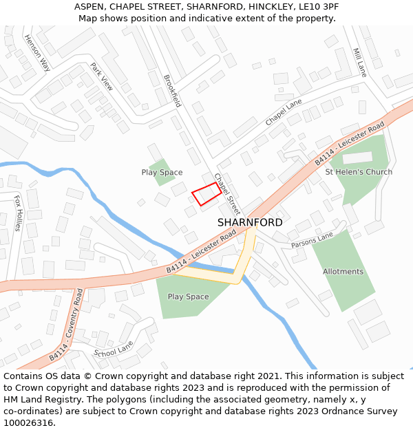 ASPEN, CHAPEL STREET, SHARNFORD, HINCKLEY, LE10 3PF: Location map and indicative extent of plot