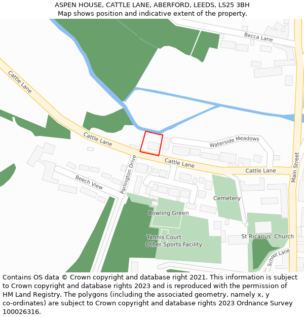 ASPEN HOUSE, CATTLE LANE, ABERFORD, LEEDS, LS25 3BH: Location map and indicative extent of plot