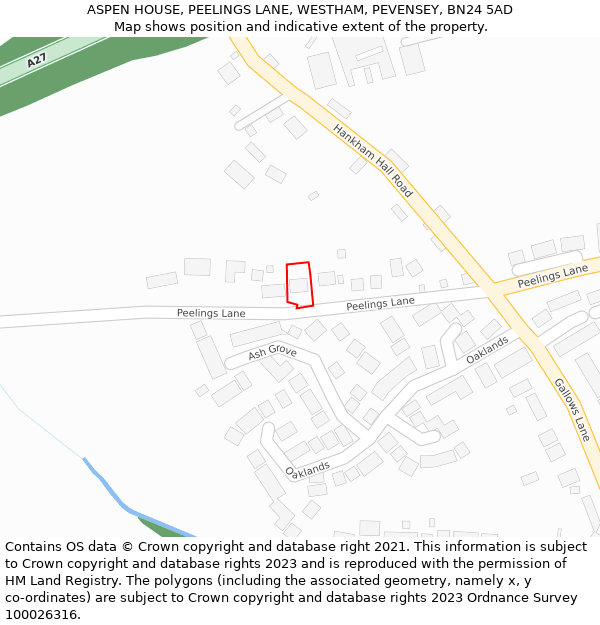 ASPEN HOUSE, PEELINGS LANE, WESTHAM, PEVENSEY, BN24 5AD: Location map and indicative extent of plot