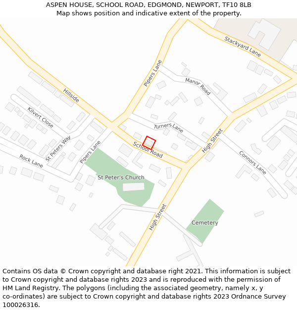 ASPEN HOUSE, SCHOOL ROAD, EDGMOND, NEWPORT, TF10 8LB: Location map and indicative extent of plot