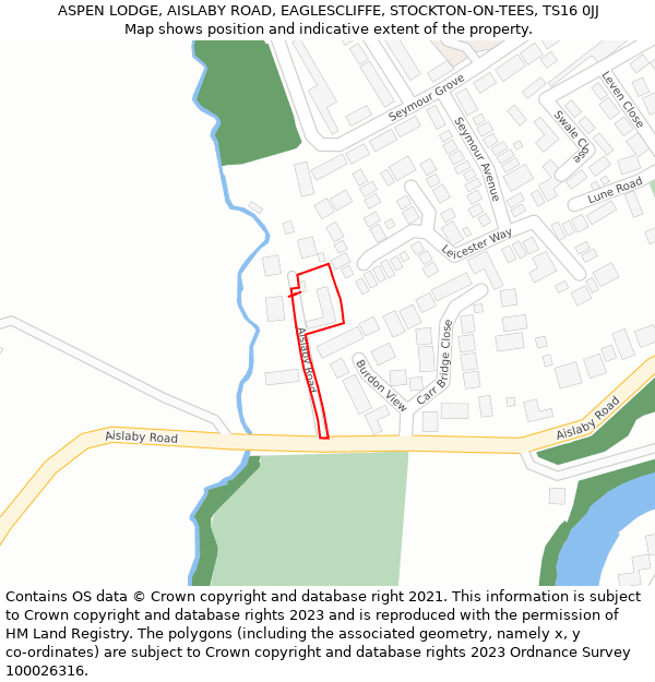 ASPEN LODGE, AISLABY ROAD, EAGLESCLIFFE, STOCKTON-ON-TEES, TS16 0JJ: Location map and indicative extent of plot