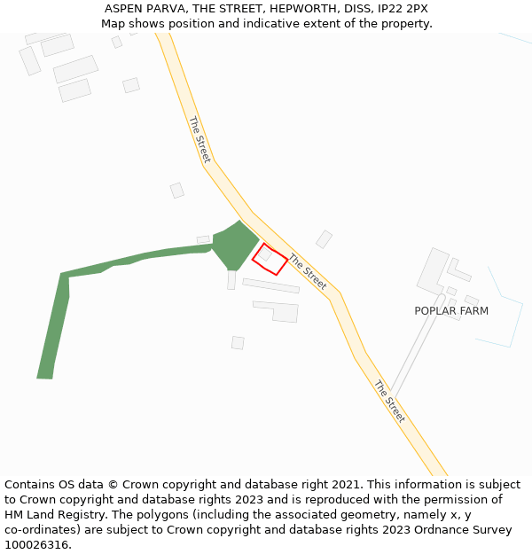 ASPEN PARVA, THE STREET, HEPWORTH, DISS, IP22 2PX: Location map and indicative extent of plot