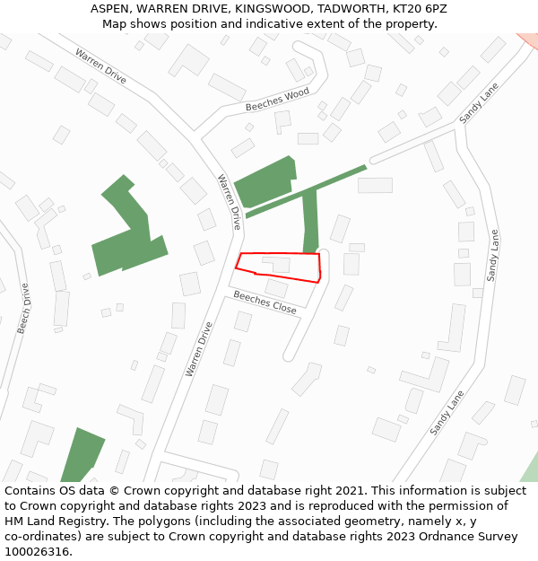 ASPEN, WARREN DRIVE, KINGSWOOD, TADWORTH, KT20 6PZ: Location map and indicative extent of plot