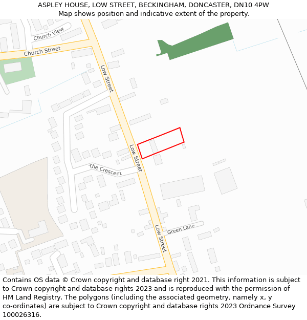 ASPLEY HOUSE, LOW STREET, BECKINGHAM, DONCASTER, DN10 4PW: Location map and indicative extent of plot