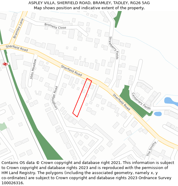 ASPLEY VILLA, SHERFIELD ROAD, BRAMLEY, TADLEY, RG26 5AG: Location map and indicative extent of plot