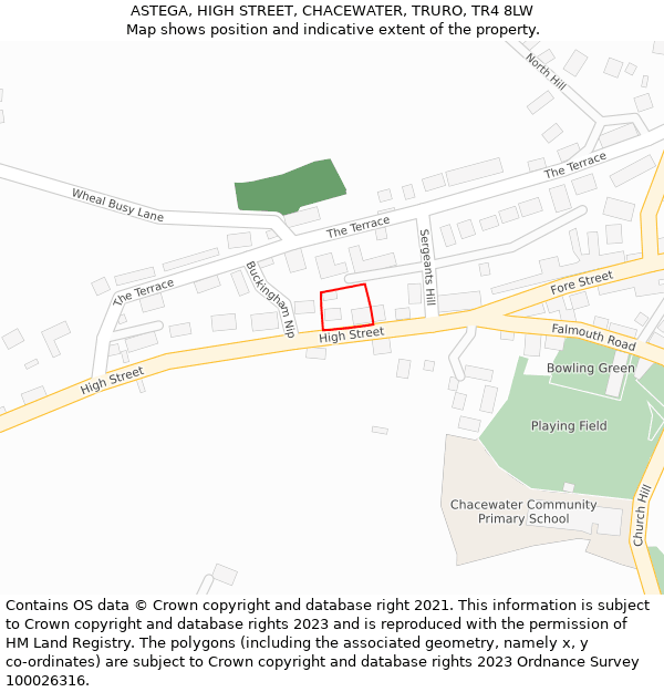 ASTEGA, HIGH STREET, CHACEWATER, TRURO, TR4 8LW: Location map and indicative extent of plot