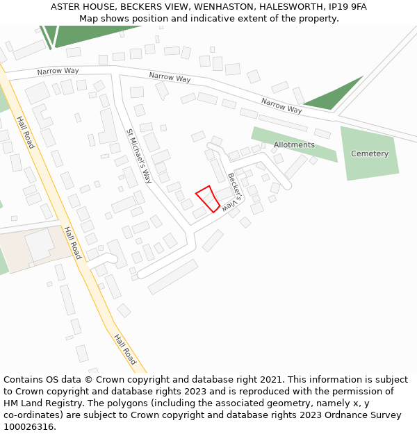 ASTER HOUSE, BECKERS VIEW, WENHASTON, HALESWORTH, IP19 9FA: Location map and indicative extent of plot