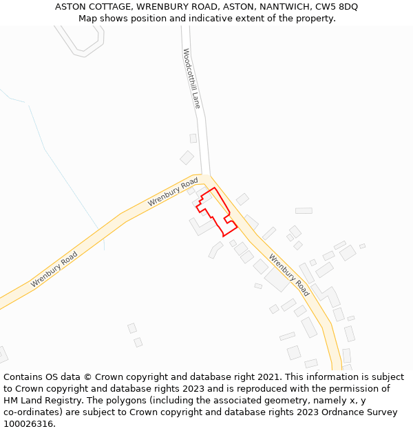 ASTON COTTAGE, WRENBURY ROAD, ASTON, NANTWICH, CW5 8DQ: Location map and indicative extent of plot