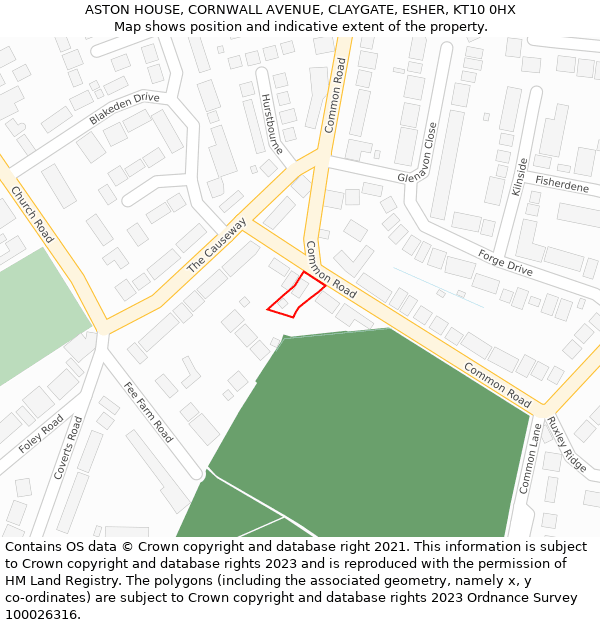ASTON HOUSE, CORNWALL AVENUE, CLAYGATE, ESHER, KT10 0HX: Location map and indicative extent of plot