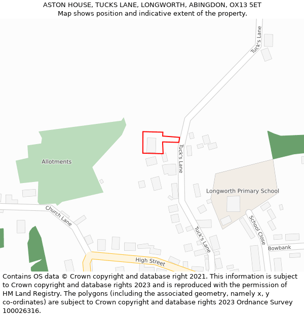 ASTON HOUSE, TUCKS LANE, LONGWORTH, ABINGDON, OX13 5ET: Location map and indicative extent of plot