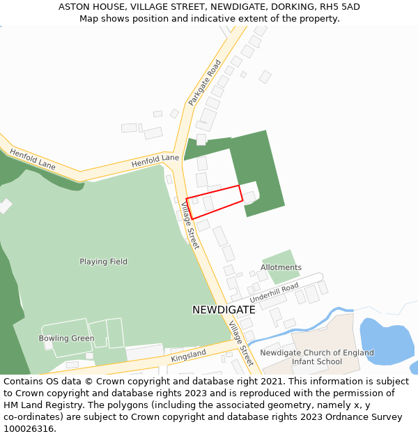 ASTON HOUSE, VILLAGE STREET, NEWDIGATE, DORKING, RH5 5AD: Location map and indicative extent of plot