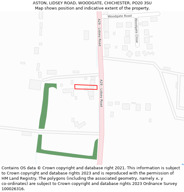 ASTON, LIDSEY ROAD, WOODGATE, CHICHESTER, PO20 3SU: Location map and indicative extent of plot