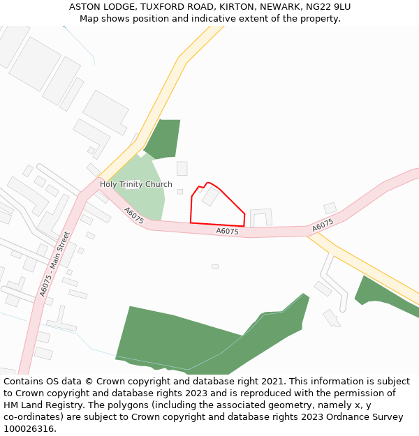 ASTON LODGE, TUXFORD ROAD, KIRTON, NEWARK, NG22 9LU: Location map and indicative extent of plot