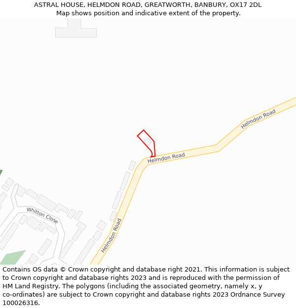 ASTRAL HOUSE, HELMDON ROAD, GREATWORTH, BANBURY, OX17 2DL: Location map and indicative extent of plot