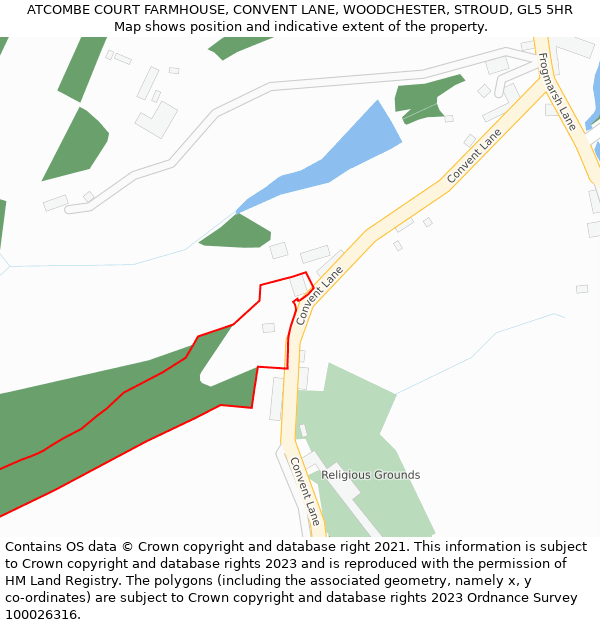 ATCOMBE COURT FARMHOUSE, CONVENT LANE, WOODCHESTER, STROUD, GL5 5HR: Location map and indicative extent of plot