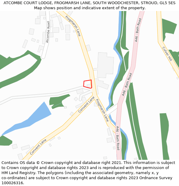 ATCOMBE COURT LODGE, FROGMARSH LANE, SOUTH WOODCHESTER, STROUD, GL5 5ES: Location map and indicative extent of plot