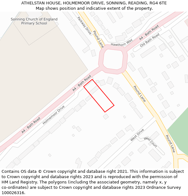 ATHELSTAN HOUSE, HOLMEMOOR DRIVE, SONNING, READING, RG4 6TE: Location map and indicative extent of plot