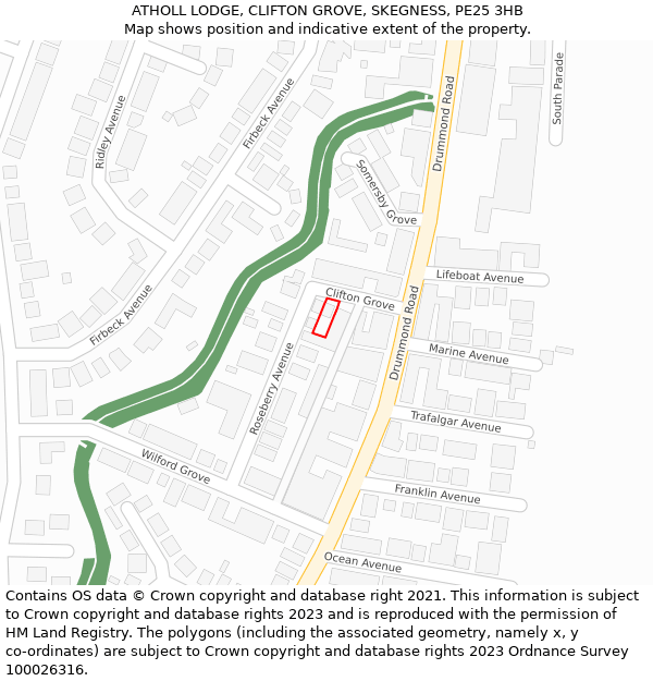 ATHOLL LODGE, CLIFTON GROVE, SKEGNESS, PE25 3HB: Location map and indicative extent of plot