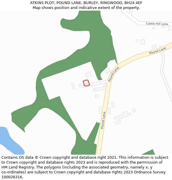 ATKINS PLOT, POUND LANE, BURLEY, RINGWOOD, BH24 4EF: Location map and indicative extent of plot