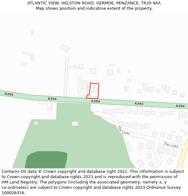 ATLANTIC VIEW, HELSTON ROAD, GERMOE, PENZANCE, TR20 9AA: Location map and indicative extent of plot