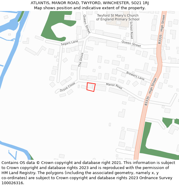 ATLANTIS, MANOR ROAD, TWYFORD, WINCHESTER, SO21 1RJ: Location map and indicative extent of plot