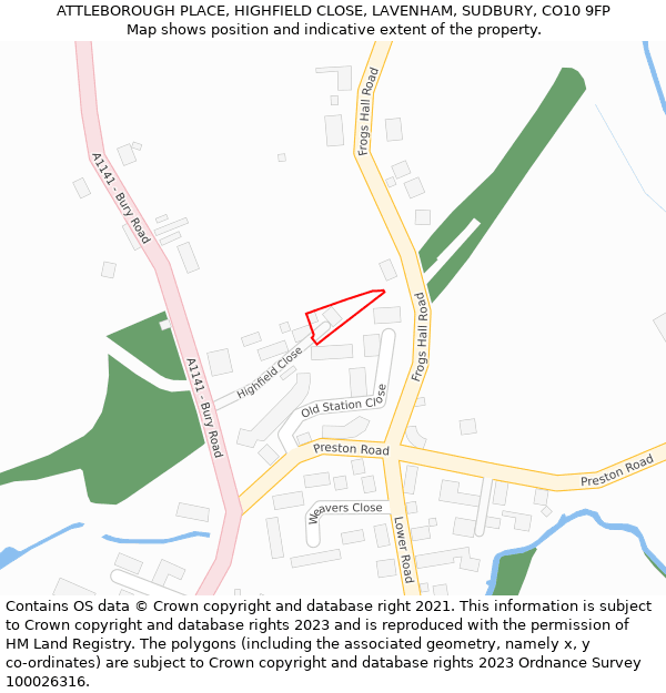 ATTLEBOROUGH PLACE, HIGHFIELD CLOSE, LAVENHAM, SUDBURY, CO10 9FP: Location map and indicative extent of plot