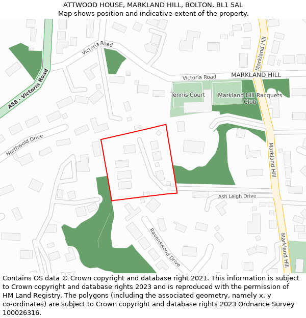 ATTWOOD HOUSE, MARKLAND HILL, BOLTON, BL1 5AL: Location map and indicative extent of plot