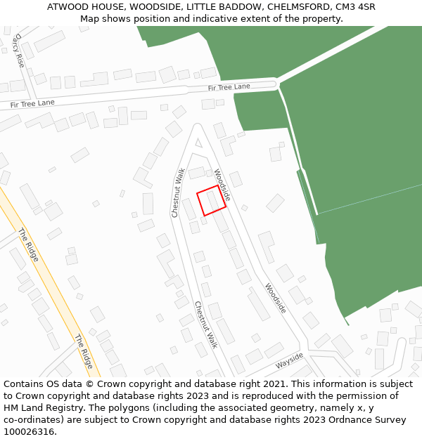 ATWOOD HOUSE, WOODSIDE, LITTLE BADDOW, CHELMSFORD, CM3 4SR: Location map and indicative extent of plot