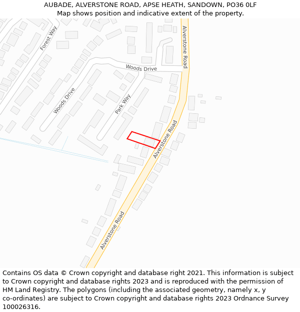 AUBADE, ALVERSTONE ROAD, APSE HEATH, SANDOWN, PO36 0LF: Location map and indicative extent of plot