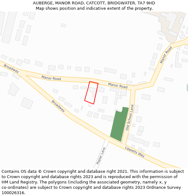 AUBERGE, MANOR ROAD, CATCOTT, BRIDGWATER, TA7 9HD: Location map and indicative extent of plot