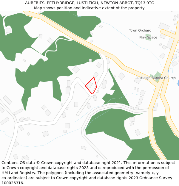 AUBERIES, PETHYBRIDGE, LUSTLEIGH, NEWTON ABBOT, TQ13 9TG: Location map and indicative extent of plot
