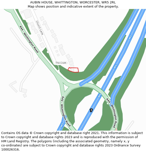 AUBIN HOUSE, WHITTINGTON, WORCESTER, WR5 2RL: Location map and indicative extent of plot